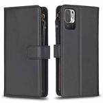 For Xiaomi Redmi Note 10 5G 9 Card Slots Zipper Wallet Leather Flip Phone Case(Black)