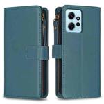 For Xiaomi Redmi Note 12 4G 9 Card Slots Zipper Wallet Leather Flip Phone Case(Green)