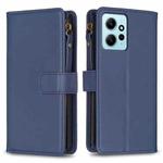 For Xiaomi Redmi Note 12 4G 9 Card Slots Zipper Wallet Leather Flip Phone Case(Blue)