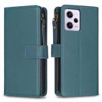 For Xiaomi Redmi Note 12 Pro 9 Card Slots Zipper Wallet Leather Flip Phone Case(Green)