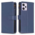 For Xiaomi Redmi Note 12 Pro 9 Card Slots Zipper Wallet Leather Flip Phone Case(Blue)