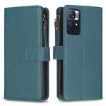 For Xiaomi Redmi Note 12S 4G 9 Card Slots Zipper Wallet Leather Flip Phone Case(Green)