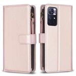 For Xiaomi Redmi Note 12S 4G 9 Card Slots Zipper Wallet Leather Flip Phone Case(Rose Gold)