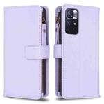 For Xiaomi Redmi Note 12S 4G 9 Card Slots Zipper Wallet Leather Flip Phone Case(Light Purple)