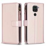 For Xiaomi Redmi Note 9 9 Card Slots Zipper Wallet Leather Flip Phone Case(Rose Gold)