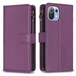 For Xiaomi Mi 11 Lite 9 Card Slots Zipper Wallet Leather Flip Phone Case(Dark Purple)