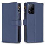 For Xiaomi Mi 11T / 11T Pro 9 Card Slots Zipper Wallet Leather Flip Phone Case(Blue)