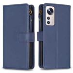 For Xiaomi 12 Lite 9 Card Slots Zipper Wallet Leather Flip Phone Case(Blue)