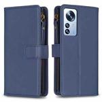 For Xiaomi 12 Pro 9 Card Slots Zipper Wallet Leather Flip Phone Case(Blue)