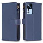 For Xiaomi 12T / 12T Pro 9 Card Slots Zipper Wallet Leather Flip Phone Case(Blue)