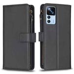 For Xiaomi 12T / 12T Pro 9 Card Slots Zipper Wallet Leather Flip Phone Case(Black)