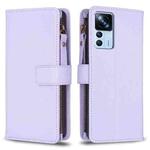 For Xiaomi 12T / 12T Pro 9 Card Slots Zipper Wallet Leather Flip Phone Case(Light Purple)