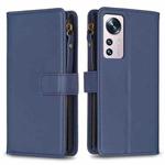 For Xiaomi 12 9 Card Slots Zipper Wallet Leather Flip Phone Case(Blue)