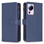 For Xiaomi 13 Lite 9 Card Slots Zipper Wallet Leather Flip Phone Case(Blue)