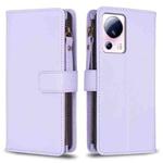 For Xiaomi 13 Lite 9 Card Slots Zipper Wallet Leather Flip Phone Case(Light Purple)