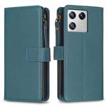 For Xiaomi 13 9 Card Slots Zipper Wallet Leather Flip Phone Case(Green)
