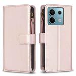 For Xiaomi Redmi Note 13 Pro 9 Card Slots Zipper Wallet Leather Flip Phone Case(Rose Gold)