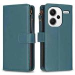 For Xiaomi Redmi Note 13 Pro+ 9 Card Slots Zipper Wallet Leather Flip Phone Case(Green)