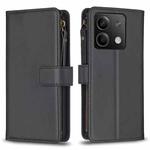 For Xiaomi Redmi Note 13 9 Card Slots Zipper Wallet Leather Flip Phone Case(Black)