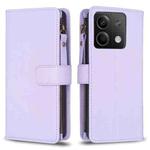 For Xiaomi Redmi Note 13 9 Card Slots Zipper Wallet Leather Flip Phone Case(Light Purple)