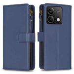 For Xiaomi Redmi Note 13 4G Global 9 Card Slots Zipper Wallet Leather Flip Phone Case(Blue)