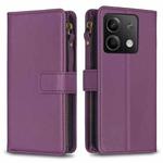 For Xiaomi Redmi Note 13 4G Global 9 Card Slots Zipper Wallet Leather Flip Phone Case(Dark Purple)