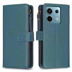 For Xiaomi Redmi Note 13 Pro 4G Global 9 Card Slots Zipper Wallet Leather Flip Phone Case(Green)