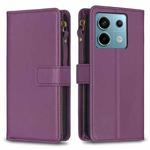 For Xiaomi Redmi Note 13 Pro 4G Global 9 Card Slots Zipper Wallet Leather Flip Phone Case(Dark Purple)