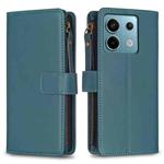 For Xiaomi Poco M6 Pro 4G 9 Card Slots Zipper Wallet Leather Flip Phone Case(Green)