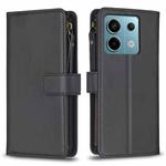 For Xiaomi Poco M6 Pro 4G 9 Card Slots Zipper Wallet Leather Flip Phone Case(Black)