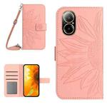 For Realme C67 4G Skin Feel Sun Flower Embossed Flip Leather Phone Case with Lanyard(Pink)