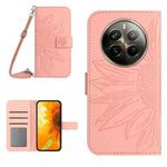 For Realme 12 Pro/12 Pro+ Global Skin Feel Sun Flower Embossed Flip Leather Phone Case with Lanyard(Pink)