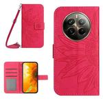 For Realme 12 Pro/12 Pro+ Global Skin Feel Sun Flower Embossed Flip Leather Phone Case with Lanyard(Rose Red)
