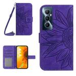 For Realme C65 4G Skin Feel Sun Flower Embossed Flip Leather Phone Case with Lanyard(Dark Purple)