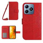 For Realme C63 4G Global/ C61 Skin Feel Sun Flower Embossed Flip Leather Phone Case with Lanyard(Red)