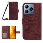 For Realme C63 4G Global/ C61 Skin Feel Sun Flower Embossed Flip Leather Phone Case with Lanyard(Wine Red)