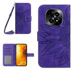 For Realme C63 5G Skin Feel Sun Flower Embossed Flip Leather Phone Case with Lanyard(Dark Purple)