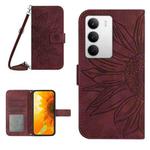 For Realme C75 5G Skin Feel Sun Flower Embossed Flip Leather Phone Case with Lanyard(Wine Red)