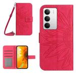 For Realme C75 5G Skin Feel Sun Flower Embossed Flip Leather Phone Case with Lanyard(Rose Red)