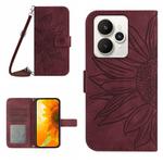 For Realme 15 5G Global / 15 Pro 5G Global Skin Feel Sun Flower Embossed Flip Leather Phone Case with Lanyard(Wine Red)