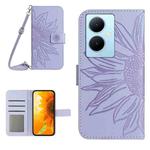 For vivo Y78+ Skin Feel Sun Flower Embossed Flip Leather Phone Case with Lanyard(Purple)
