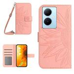 For vivo Y78+ Skin Feel Sun Flower Embossed Flip Leather Phone Case with Lanyard(Pink)