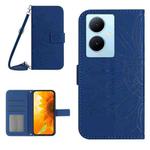 For vivo Y78+ Skin Feel Sun Flower Embossed Flip Leather Phone Case with Lanyard(Dark Blue)