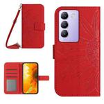 For vivo Y200e 5G/Y100 5G IDN/V30 Lite 5G India Skin Feel Sun Flower Embossed Flip Leather Phone Case with Lanyard(Red)