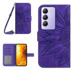 For vivo Y200e 5G/Y100 5G IDN/V30 Lite 5G India Skin Feel Sun Flower Embossed Flip Leather Phone Case with Lanyard(Dark Purple)