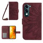 For vivo Y04 4G / Y29s 5G Skin Feel Sun Flower Embossed Flip Leather Phone Case with Lanyard(Wine Red)