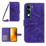 For vivo Y04 4G / Y29s 5G Skin Feel Sun Flower Embossed Flip Leather Phone Case with Lanyard(Dark Purple)