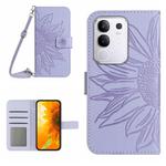 For vivo Y29 4G Global Skin Feel Sun Flower Embossed Flip Leather Phone Case with Lanyard(Purple)