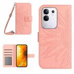 For vivo Y29 4G Global Skin Feel Sun Flower Embossed Flip Leather Phone Case with Lanyard(Pink)