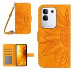 For vivo Y29 4G Global Skin Feel Sun Flower Embossed Flip Leather Phone Case with Lanyard(Yellow)